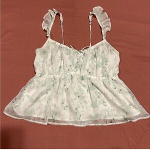 Hollister Light Mint Floral Ruffle-Strap Peplum Camisole